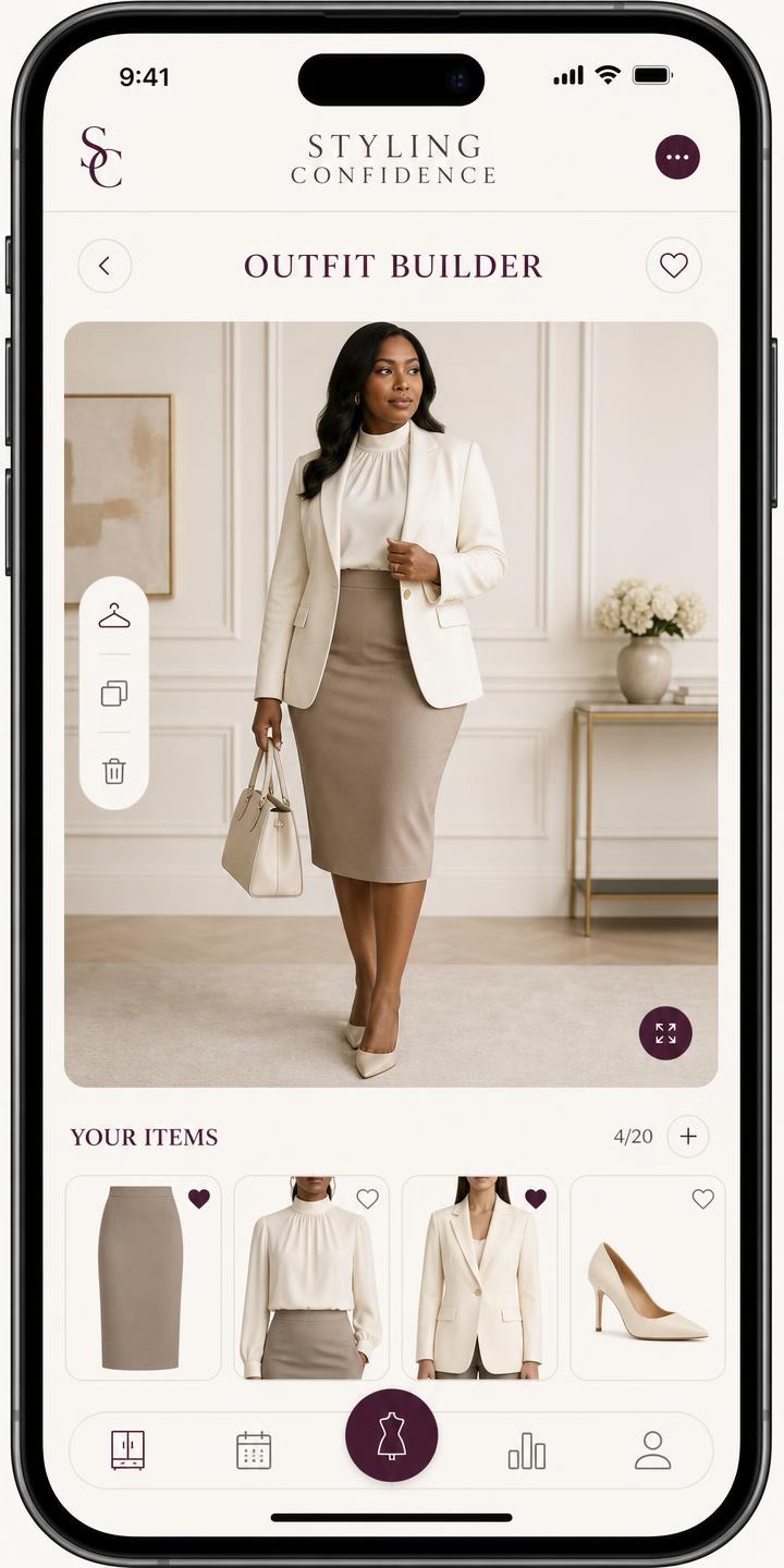 Outfit Builder screen in the Styling Confidence app