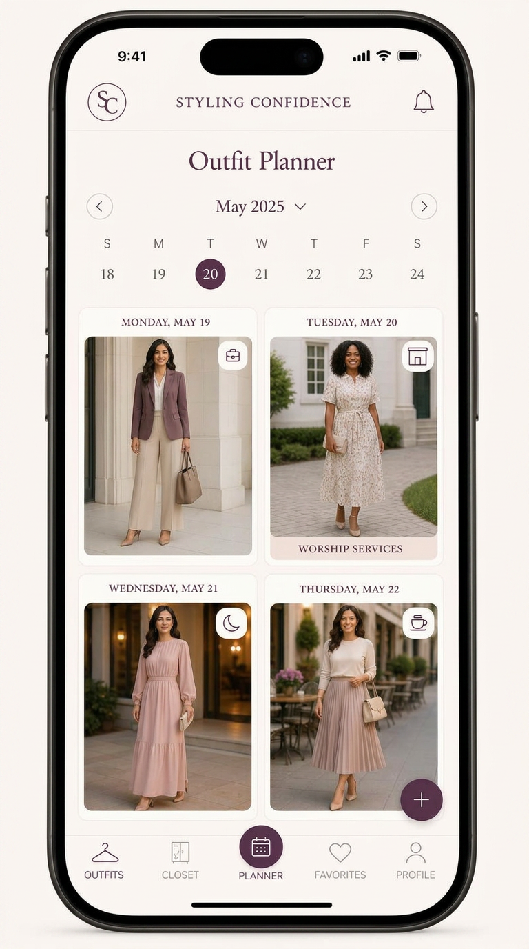 Outfit Planner screen in the Styling Confidence app